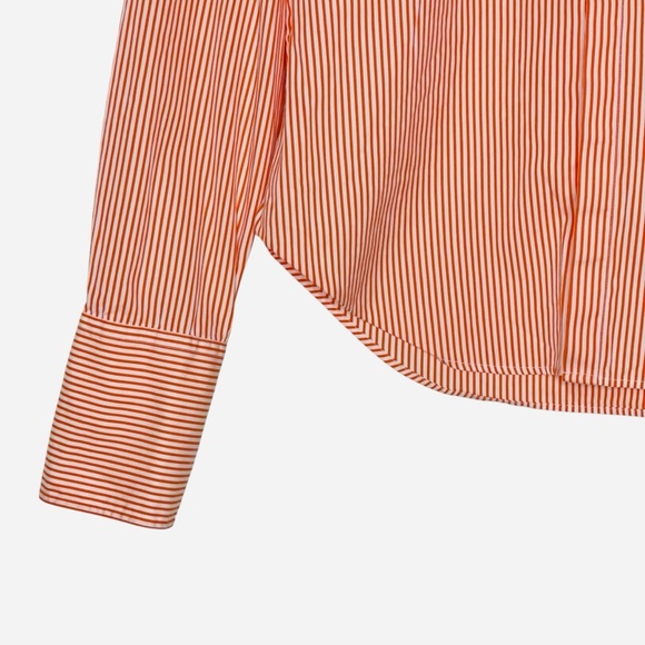 Ralph Lauren Ruffle Shirt Women Sz 14 Button UP Long Sleeve Orange White Striped - Picture 6 of 11